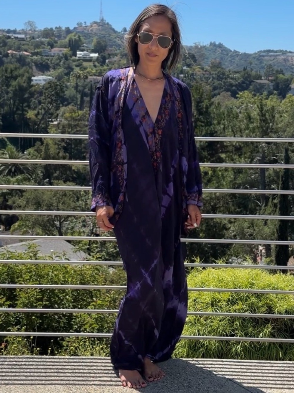 Sun Child Silk 2PC Jacket & Jumpsuit Purple tie-dye Festival Coachella one size